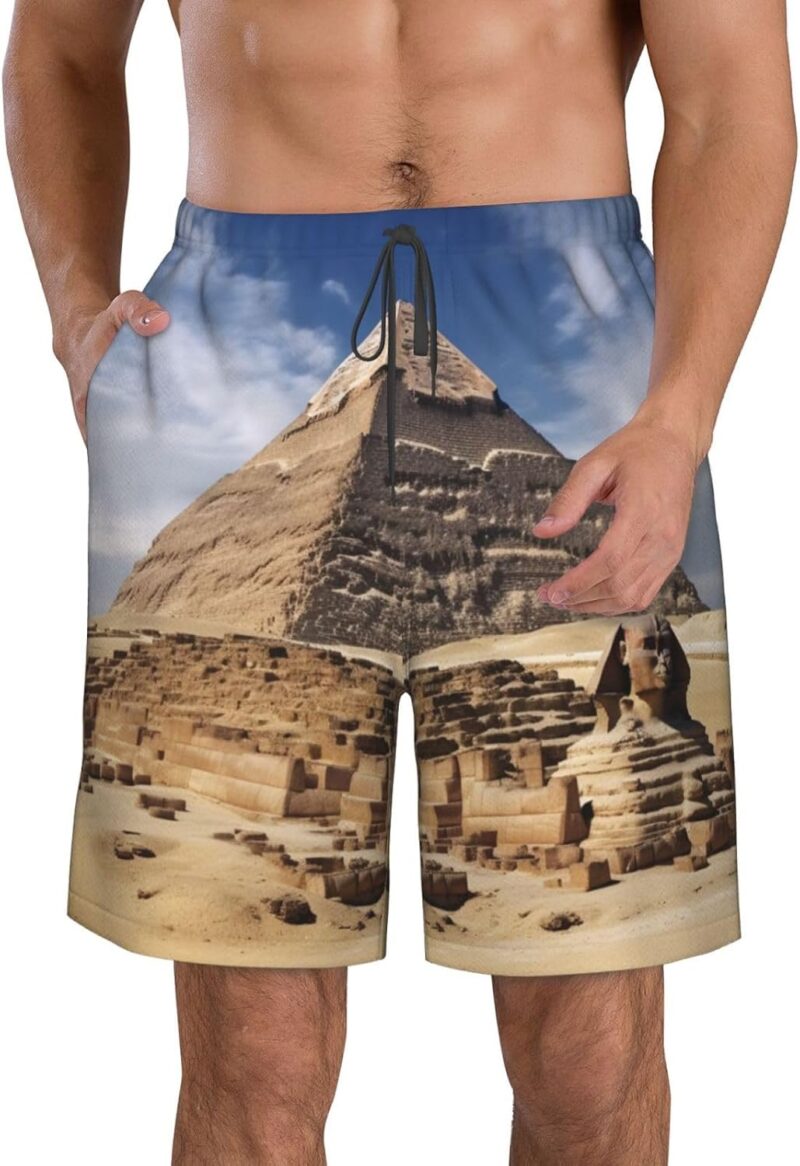 Maillot de Bain pour Homme, Short de Bain à séchage Rapide avec Poche, Motif Pyramides d'Égypte, Maillots de Bain de Plage