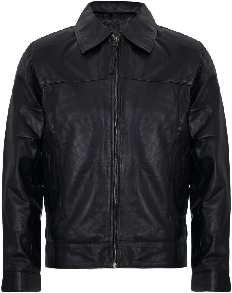 Infinity Leather Veste Harrington Homme Noir Intelligent En Cuir Véritable