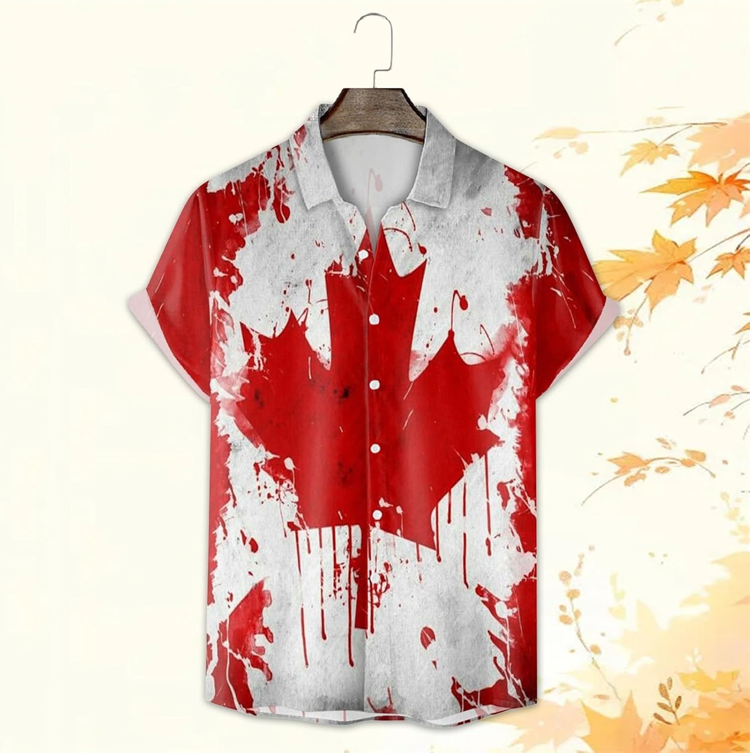 Generisch Hommes Chemises à Boutons Pression Hommes Mode Été Décontractée Plage Mer Impression Numérique 3D Bouton Manches Courtes Canada Maillot de corps Homme pour Chemises - Image 3