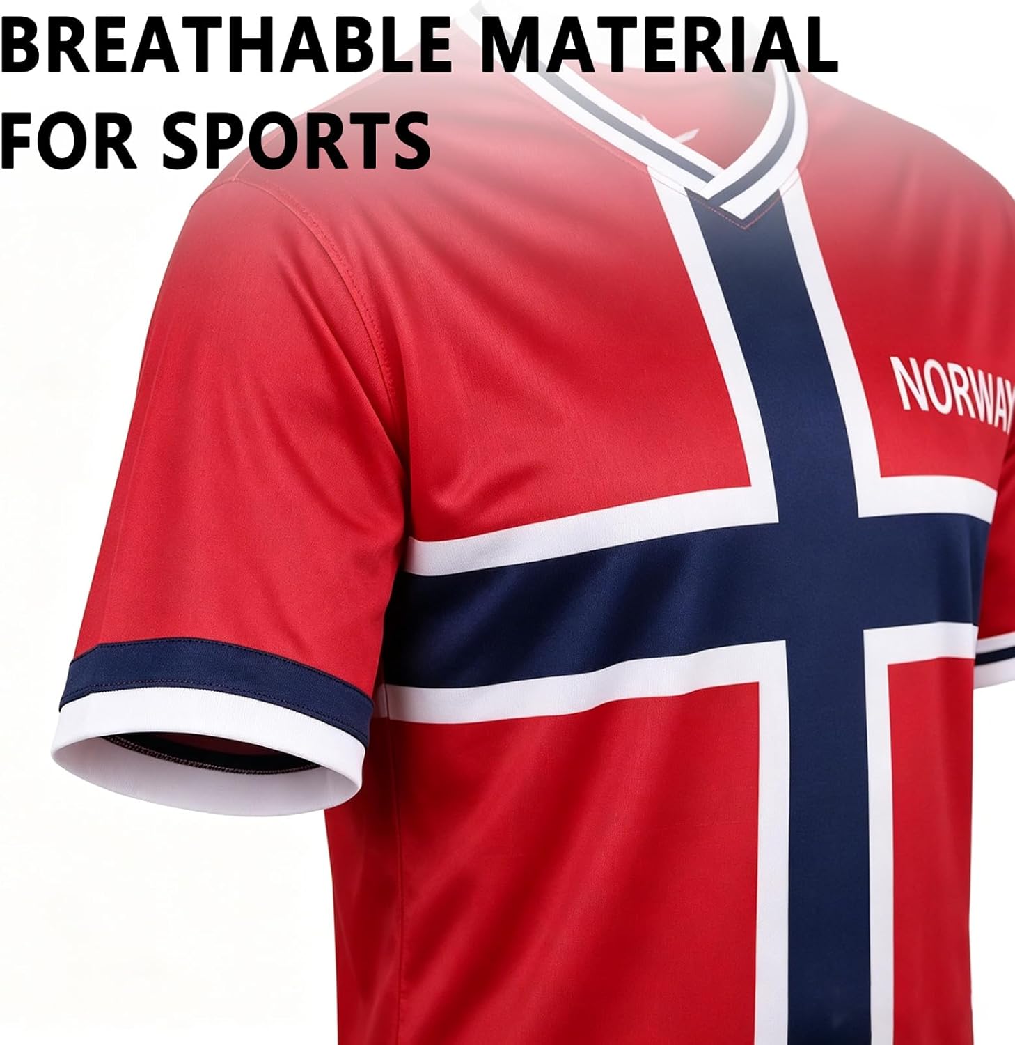 Norvège Maillot Foot T-Shirt Couleurs Rouge et Bleue Ensemble Maillot de Football Respirant et à séchage Rapide Et Col Rond Taille:S,M,L,XL,2XL Cadeau Personnalisé Fans de Football - Image 3