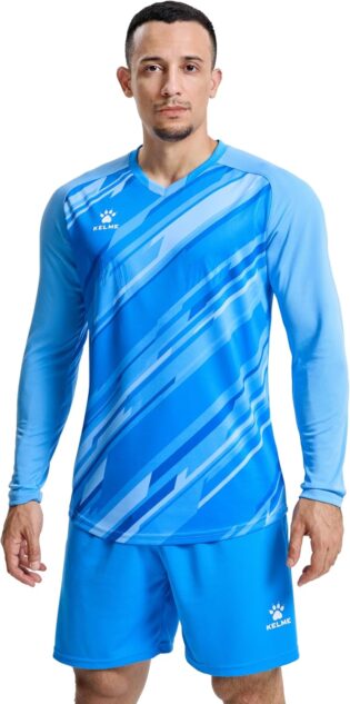 716Oj92jCL._AC_SL1500_.jpg KELME Maillots de gardien de but de football pour homme, ensemble de gardien de but rembourré, chemises, shorts, chaussettes, uniforme, manches longues, vêtements d'arbitre, bleu, taille XL