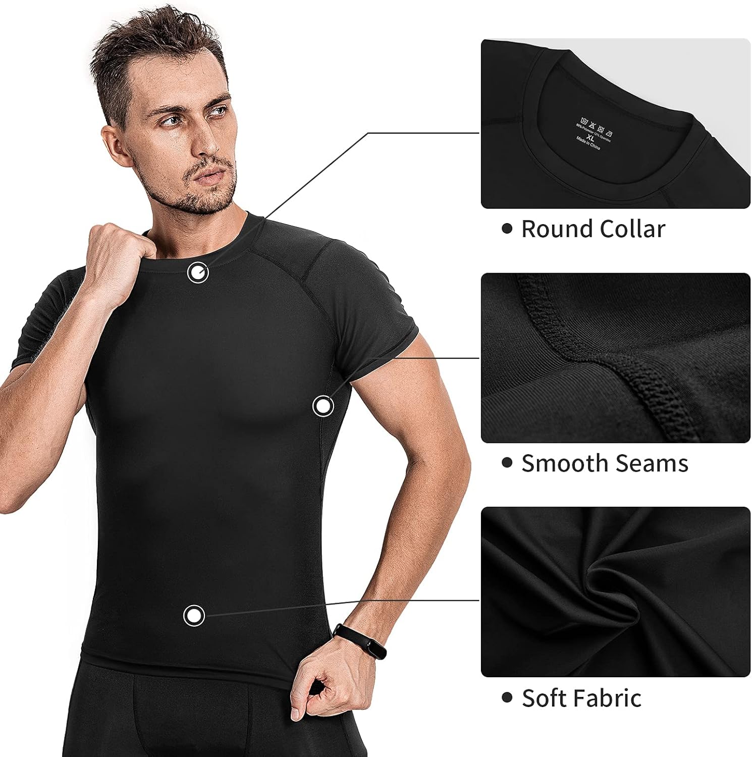 Niksa 3 Pack Tee Shirt Compression Homme Manches Courtes Tshirt Running Homme Vetement de Fitness Gym Compression Maillot T-Shirt Baselayer pour Sports Jogging Musculation Gym - Image 4