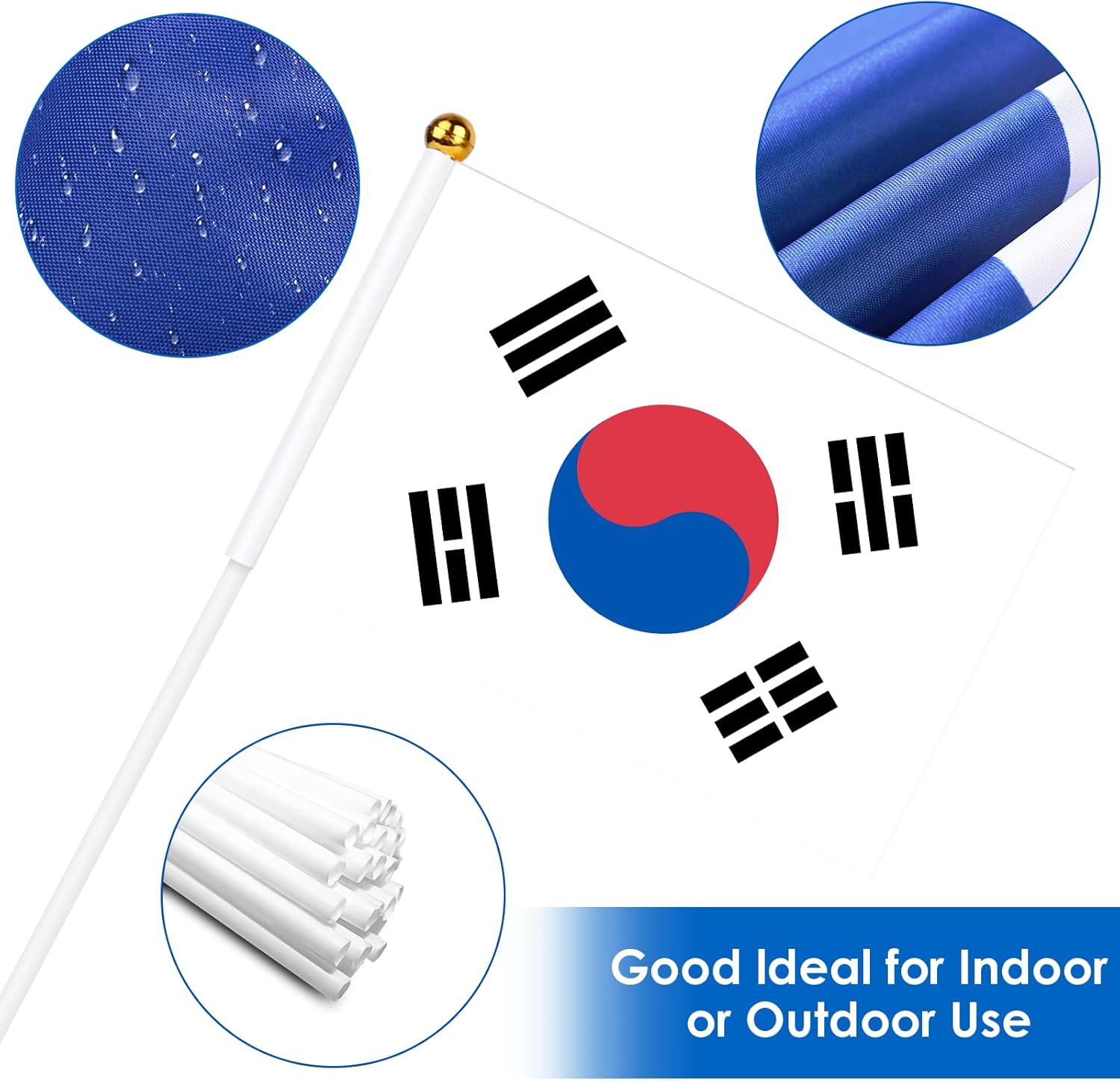 AhfuLife Petit Drapeau Corée du Sud - 15Pcs Mini Drapeaux Coréen avec Poteau Solide Blanc de 30cm pour Décoration Jardin Bar, Coupe du Monde, Célébration Fête Nationale - Image 3