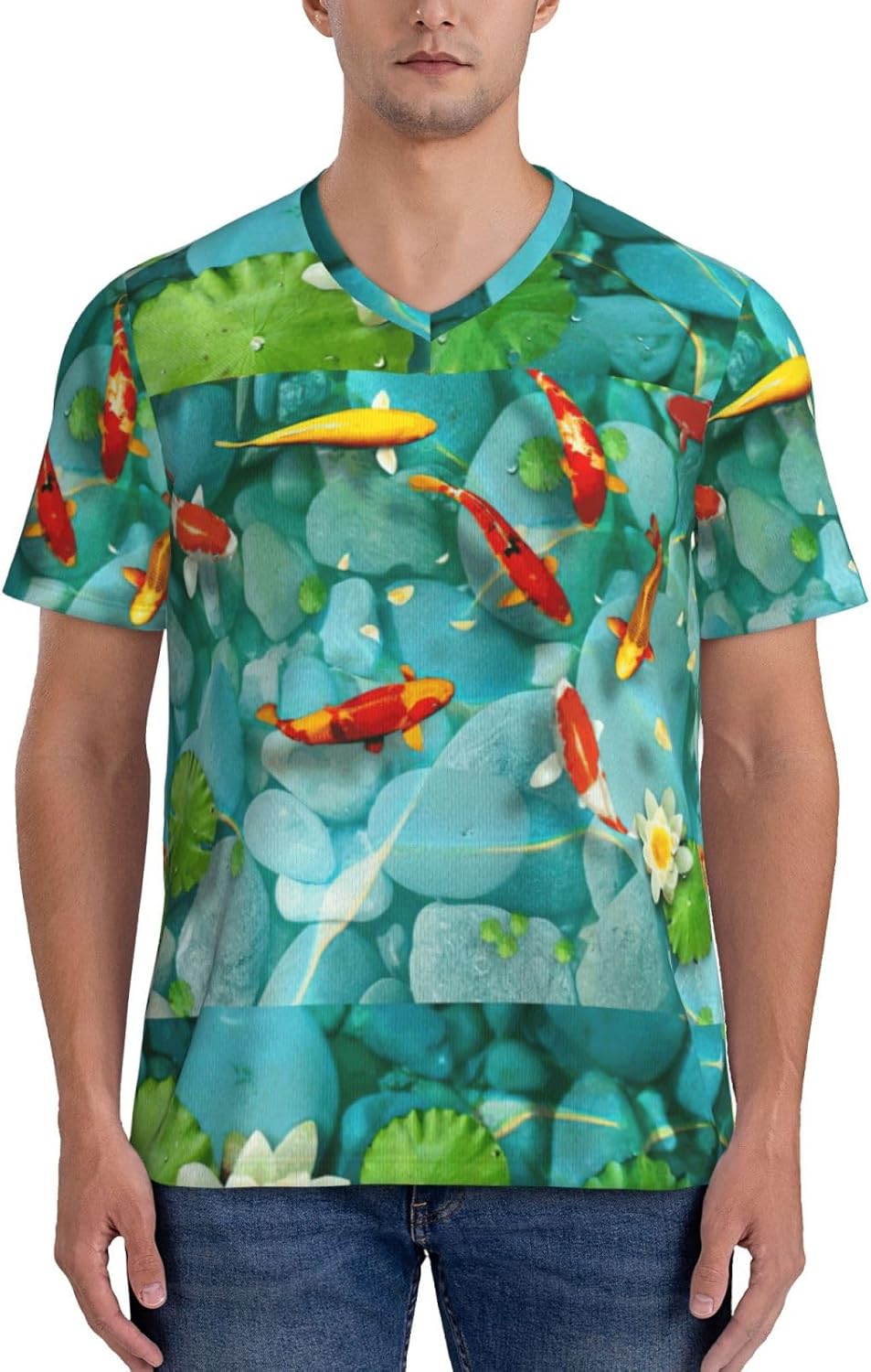 Maillot de football japonais à col en V pour homme avec imprimé de jolis carpes koï - Image 2