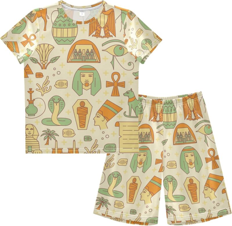 Egypte Art Abstrait Maillot de Bain Short de Bain Garçon T-Shirts& Shorts pour Filles Plage Enfants