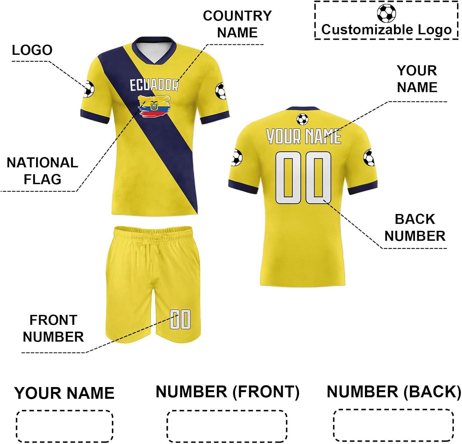 Ensemble de maillot de football personnalisé 2023/24, maillot de football et short avec nom personnalisé et logo de l'équipe pour homme, femme, adolescent, enfant - Image 3
