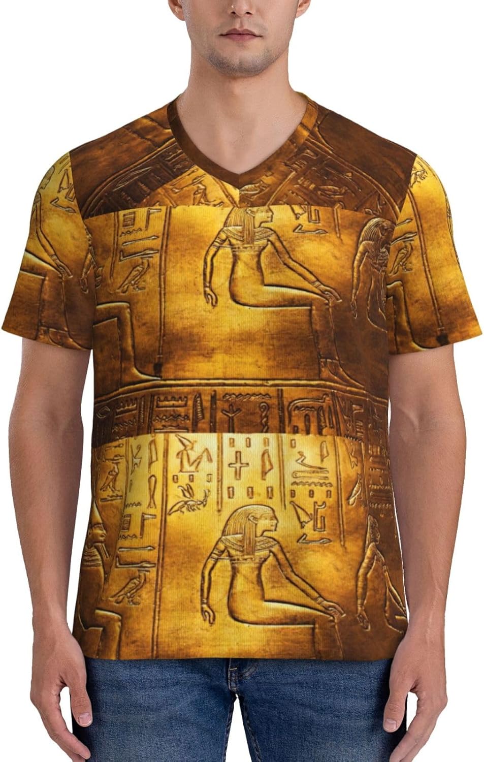 Maillot de football à col en V imprimé hiéroglyphes égyptiens pour hommes, t-shirt de football en maille, t-shirt de sport d'entraînement - Image 2