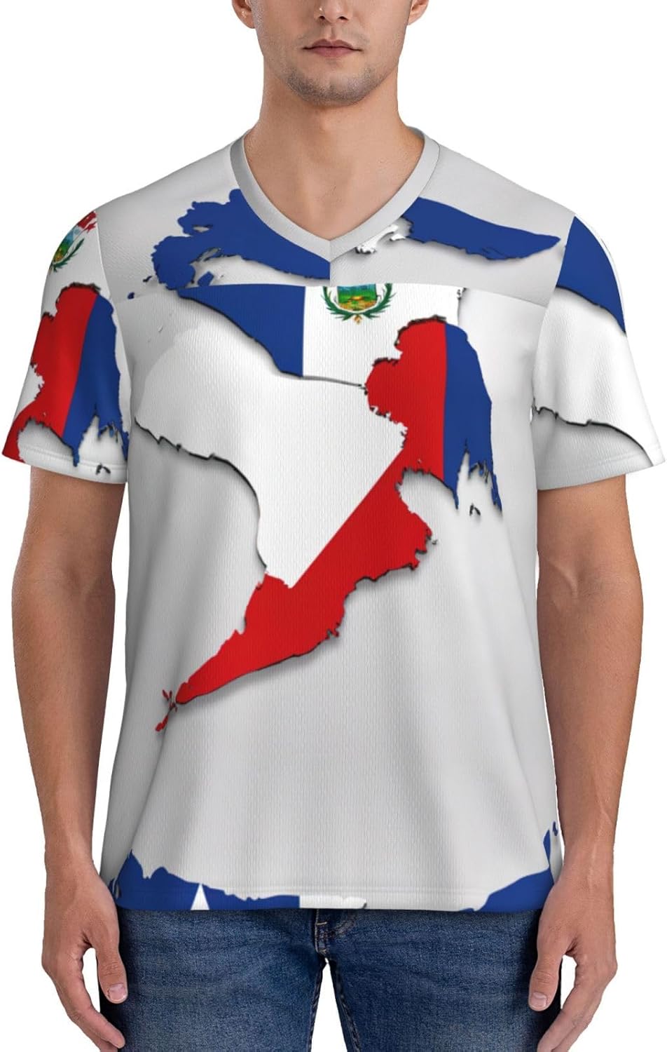 Panama Flag Map 02 Maillot de football à col en V pour homme, T-shirt de sport en maille - Image 2