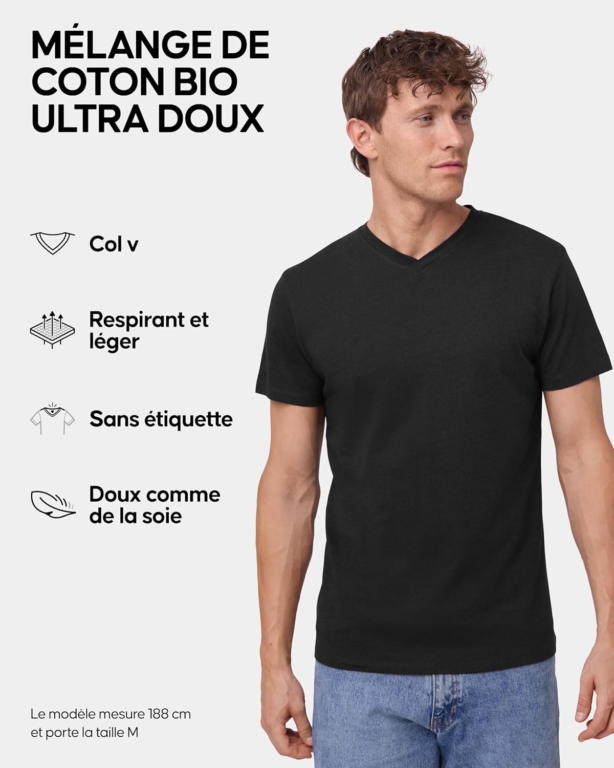 DANISH ENDURANCE T-Shirts en Coton Bio, Multipack, Col V, Manches Courtes, Melange Doux Prémium, Lot de 1, 2 ou 4 - T-Shirts pour Homme - Image 2