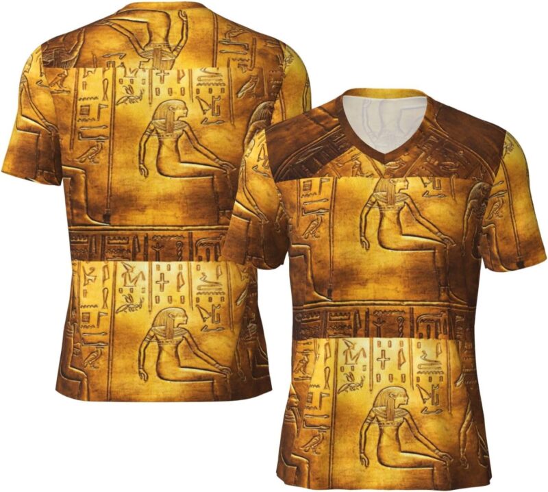 Maillot de football à col en V imprimé hiéroglyphes égyptiens pour hommes, t-shirt de football en maille, t-shirt de sport d'entraînement