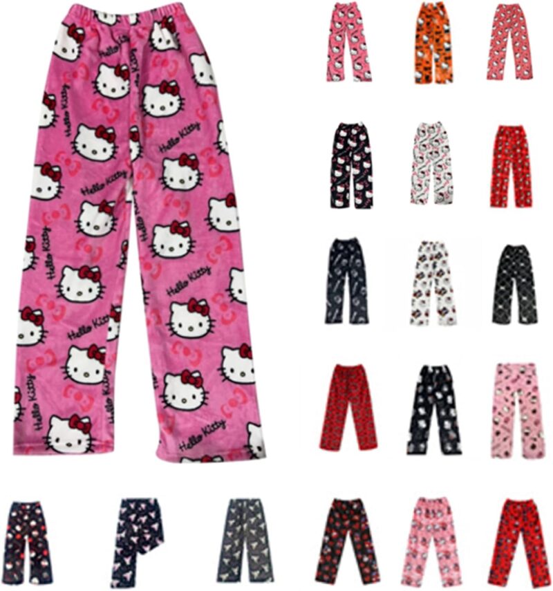 Pantalon Pyjama Femme Homme Enfant - Flanelle Bas de Pyjama Polaire Chaud Doux et Confort Anime Cartoon Y2K Kawaii Décontracté la Maison Loungewear Pants Vêtements de Nuit Pantalons de Pyjamas