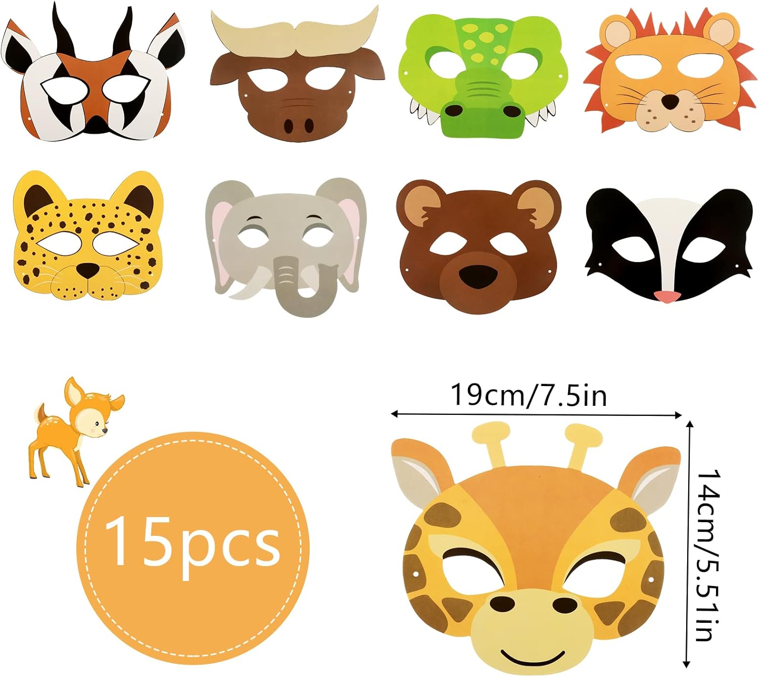 Abeillo 15 pièces masques d'animaux accessoires de fête animaux sauvages jungle safari accessoires de fête d'anniversaire costumes d'animaux fournitures de fête et décorations - Image 2