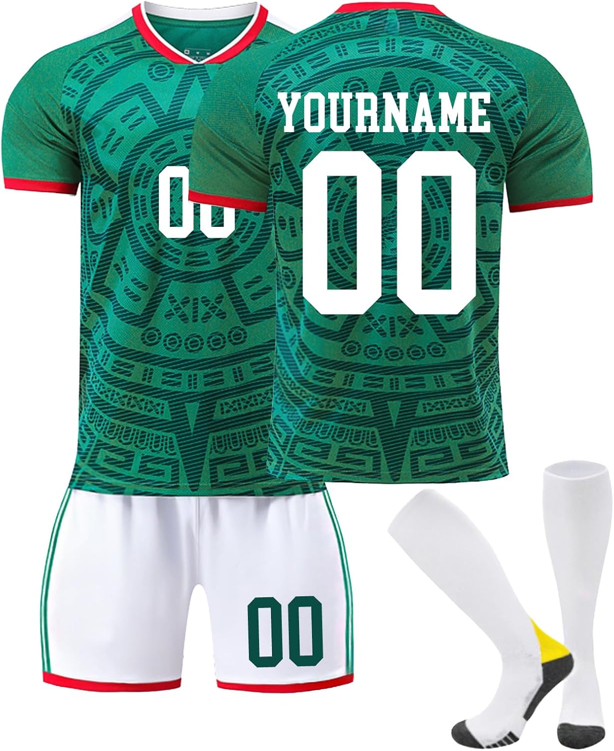 Coupe Monde 2026 Maillot Football Personnalisé avec Nom Nombre, Coupe Monde 2026 Ensemble Football Entraînement Tee Shirt Short et Chaussettes Respirant pour Garçon et Homme,Cadeau Garcon