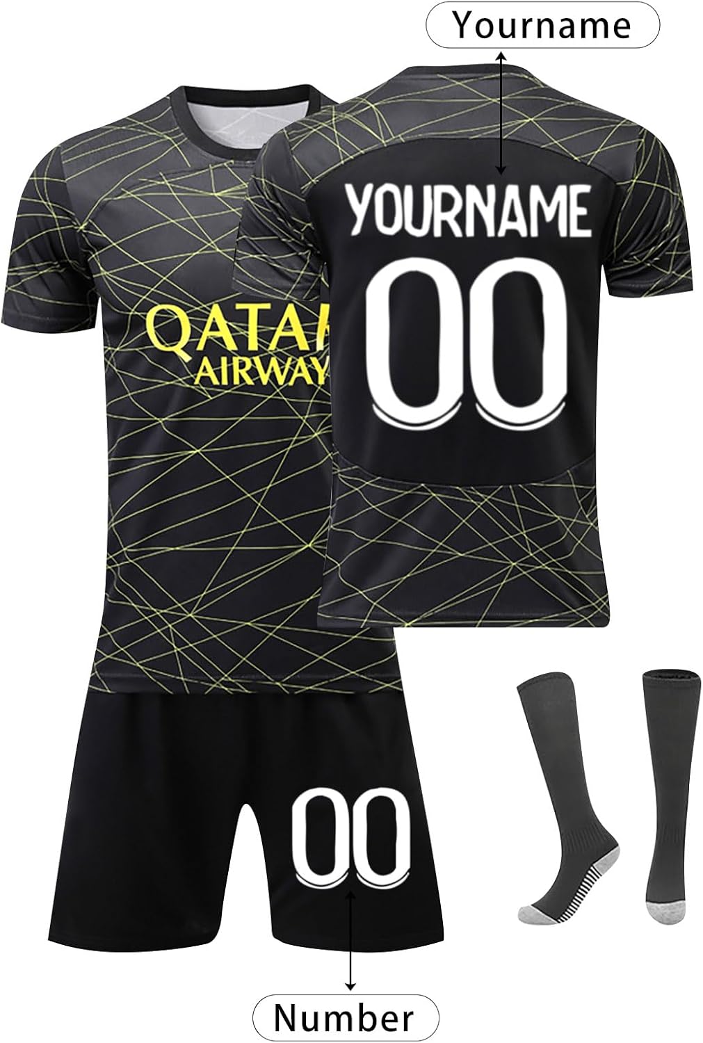 Maillot de Foot Paris Personnalisé avec Nom Nombre, Ensemble de Foot Entraînement T-Shirt Short et Chaussettes pour Garçon Et Homme - Image 2