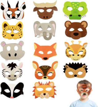 Abeillo 15 pièces masques d'animaux accessoires de fête animaux sauvages jungle safari accessoires de fête d'anniversaire costumes d'animaux fournitures de fête et décorations