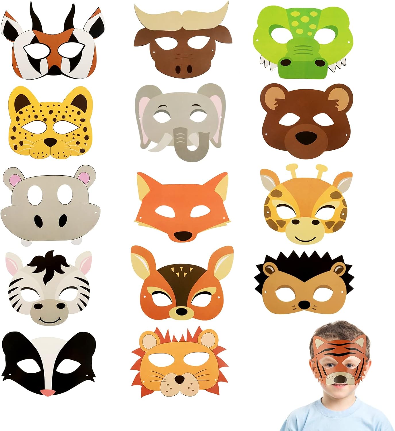 Abeillo 15 pièces masques d'animaux accessoires de fête animaux sauvages jungle safari accessoires de fête d'anniversaire costumes d'animaux fournitures de fête et décorations