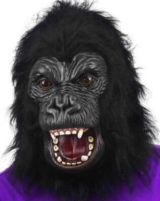 71T0LfS-KxL._AC_SL1500_.jpg Masque de gorille d'Halloween réaliste en latex - Costume animal amusant avec motif de singe et de chimpanzé pour Halloween/carnaval, masque de fête respirant (taille unique)