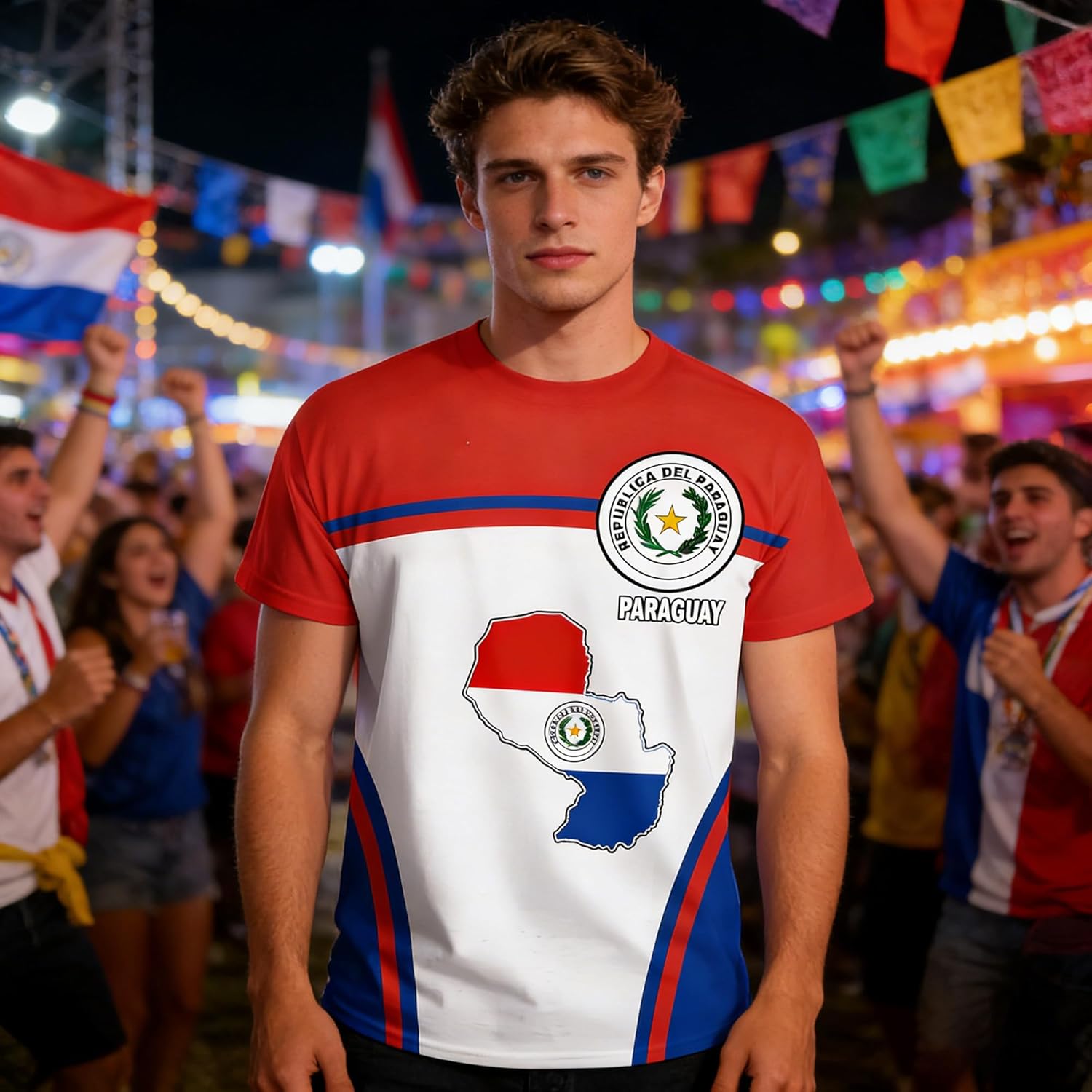 T-shirt de fan de football Paraguay 2026 - Motif drapeau national - Impression 3D - Sport décontracté - Séchage rapide - Respirant - Pour homme, femme et enfant - Image 3