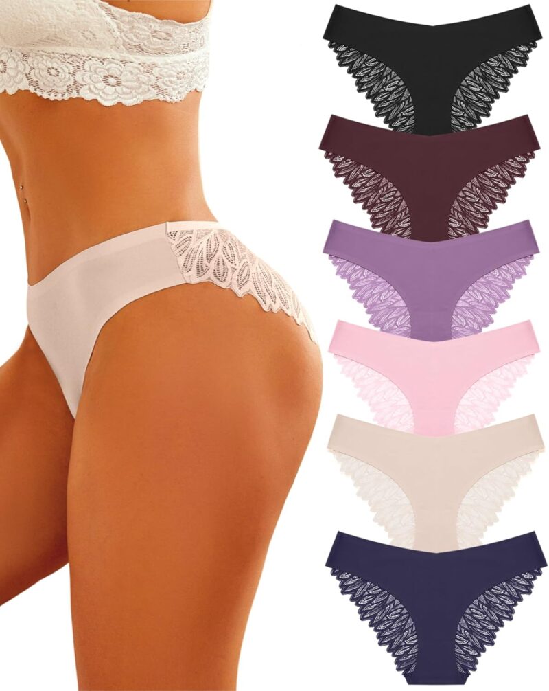 ALL OF ME Lot de 6 Culottes sans Couture Femme Culotte Dentelle Invisible Culottes Confort Slip a La Mode Slips sous-vêtements Féminins Multipack Taille S à XL