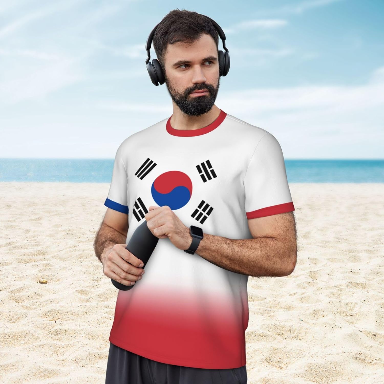 T-Shirt en Jersey avec Drapeau de la Corée du Sud, dégradé de Couleurs, imprimé 3D, idéal pour la Course à Pied, Le Cyclisme, Le Football et Le Fitness. - Image 2