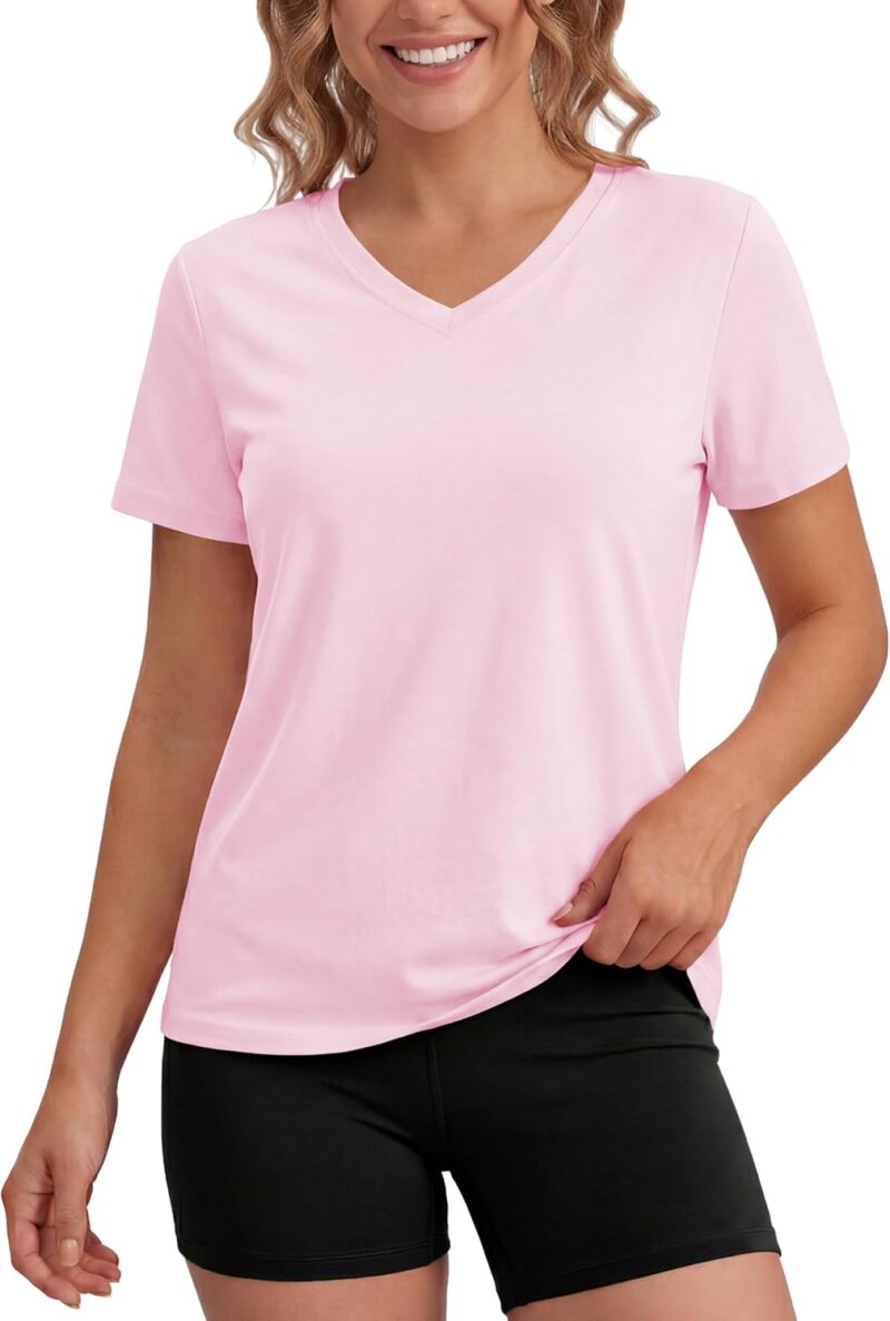MAGCOMSEN T-Shirt d'été à col en V pour Femmes, Protection Solaire, Hauts à Manches Courtes, séchage Rapide, Chemises de Sport légères