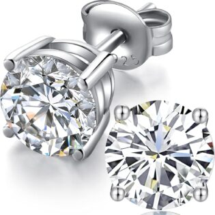 Boucles d'Oreilles en Or Blanc 18 Carats pour Femme et Homme Swarovski Boucles d'Oreilles en Argent Sterling 5A Zircon Cubique Boucle d'Oreille 3mm - 8mm