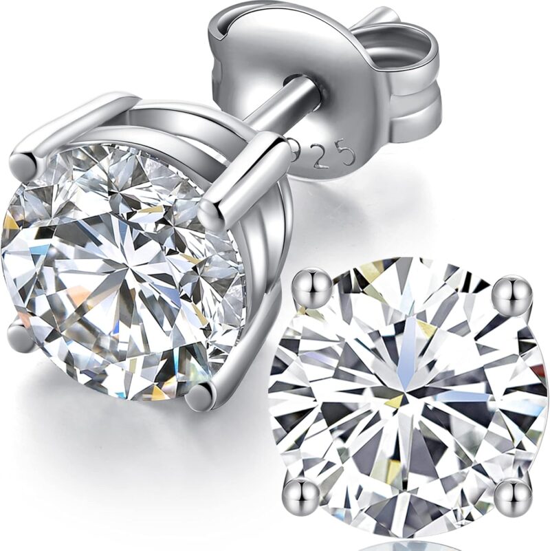Boucles d'Oreilles en Or Blanc 18 Carats pour Femme et Homme Swarovski Boucles d'Oreilles en Argent Sterling 5A Zircon Cubique Boucle d'Oreille 3mm - 8mm