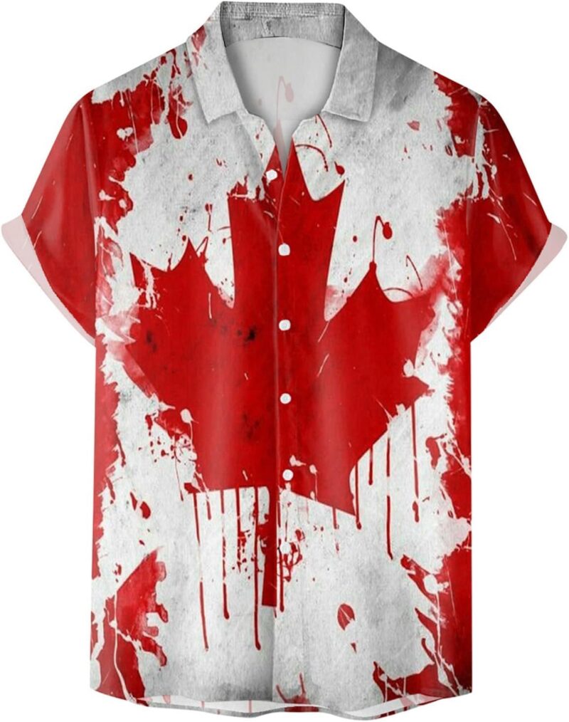 Generisch Hommes Chemises à Boutons Pression Hommes Mode Été Décontractée Plage Mer Impression Numérique 3D Bouton Manches Courtes Canada Maillot de corps Homme pour Chemises
