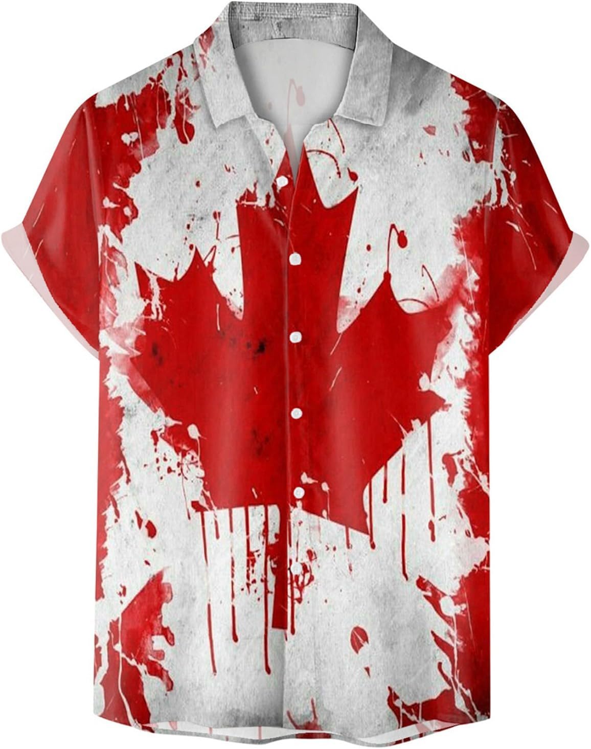 Generisch Hommes Chemises à Boutons Pression Hommes Mode Été Décontractée Plage Mer Impression Numérique 3D Bouton Manches Courtes Canada Maillot de corps Homme pour Chemises