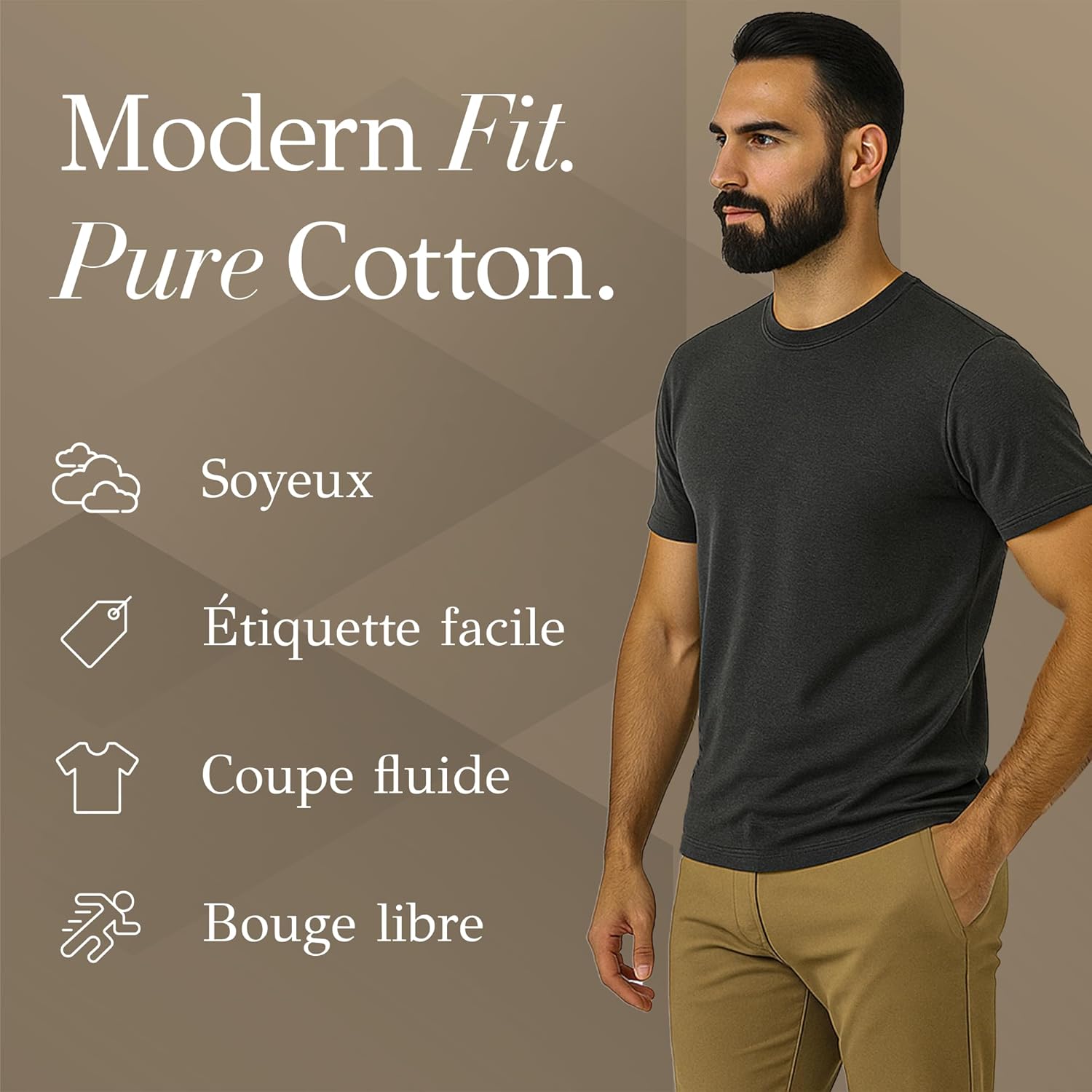 Lot de 2 t-shirts basiques pour homme - Col rond - Coupe droite - Manches courtes - Tailles S, M, L, XL, XXL, 3XL - Différentes couleurs - Coton bio - Image 3