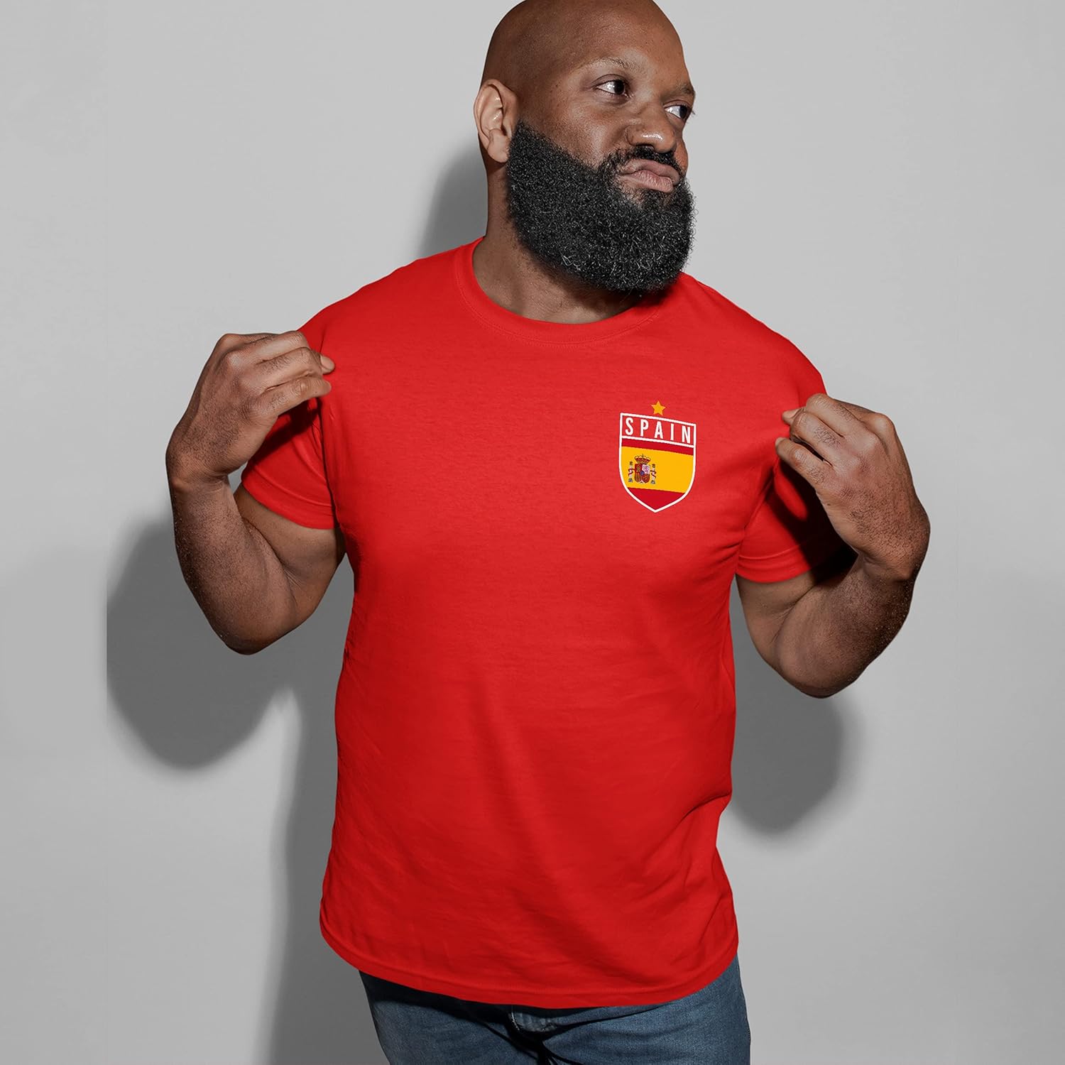 Spanish Football Jersey - Mens T-Shirt with Spain Flag Badge - Retro European Country Football 2021 2020 Supporters Red 1920 T Shirt for Him - Spanish Tournament Football Top - Image 3