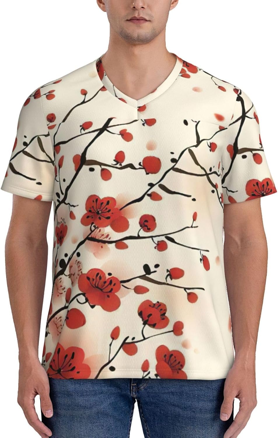 Maillot de football japonais à imprimé floral prune printanière pour homme, taille inclusive, maillot de football pour hommes pour jeux et cadeaux - Image 2