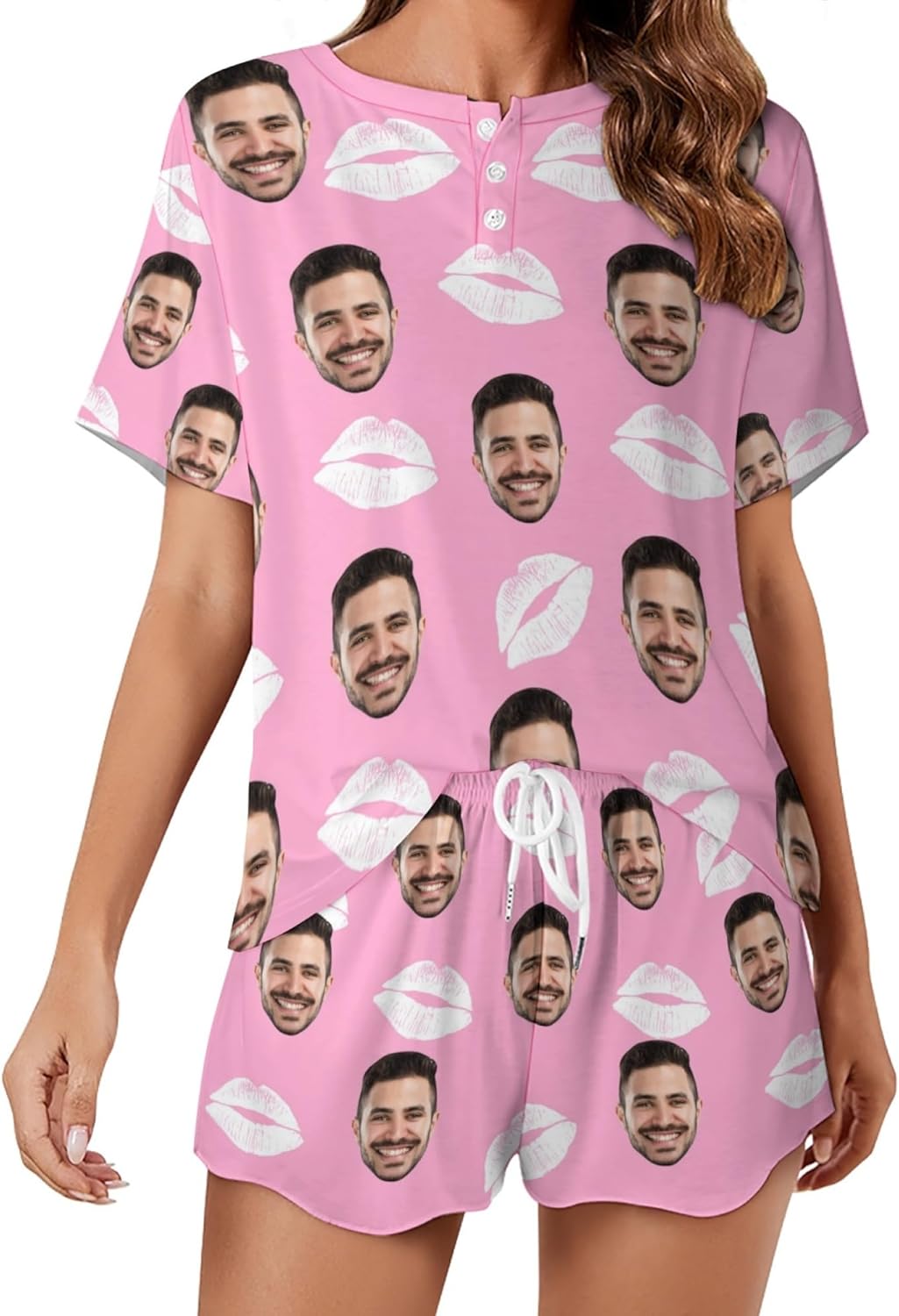 Ensemble de Pyjamas Personnalisé pour Femme,Pyjama Short Personnalisé pour Femme avec Photo de Face, Pyjama Loungewear S-5XL
