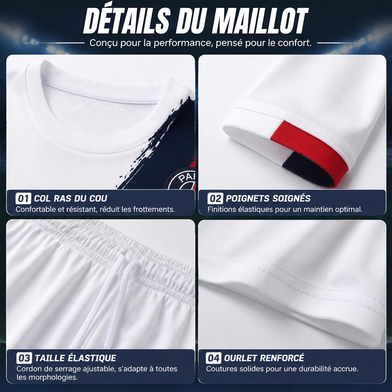 Maillot 2026 Personnalisé Enfant Homme, Ensemble Maillot de Foot Paris Domicile Extérieur avec Nom et Numéro, Tenue Football pour Fans et Entraînement - Image 4