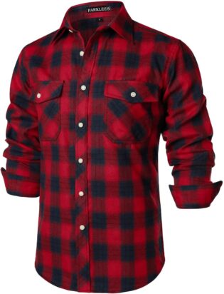 71mHF-IhKYL._AC_SL1500_.jpg PARKLEES Chemise décontractée pour homme - Coupe droite - Boutonnée - Carreaux - En flanelle - Avec poches
