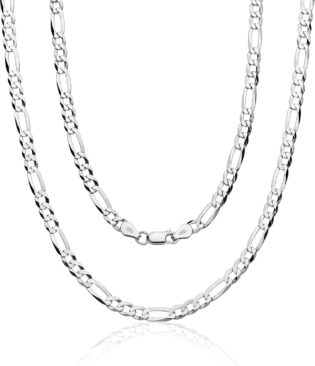 71muUxtcWyL._AC_SL1500_.jpg Aka Gioielli - Chaîne Maille Figaro 5.3mm Argent Sterling 925 Rhodié - Collier Homme Femme 45 50 55 60 65 70 75 cm de long