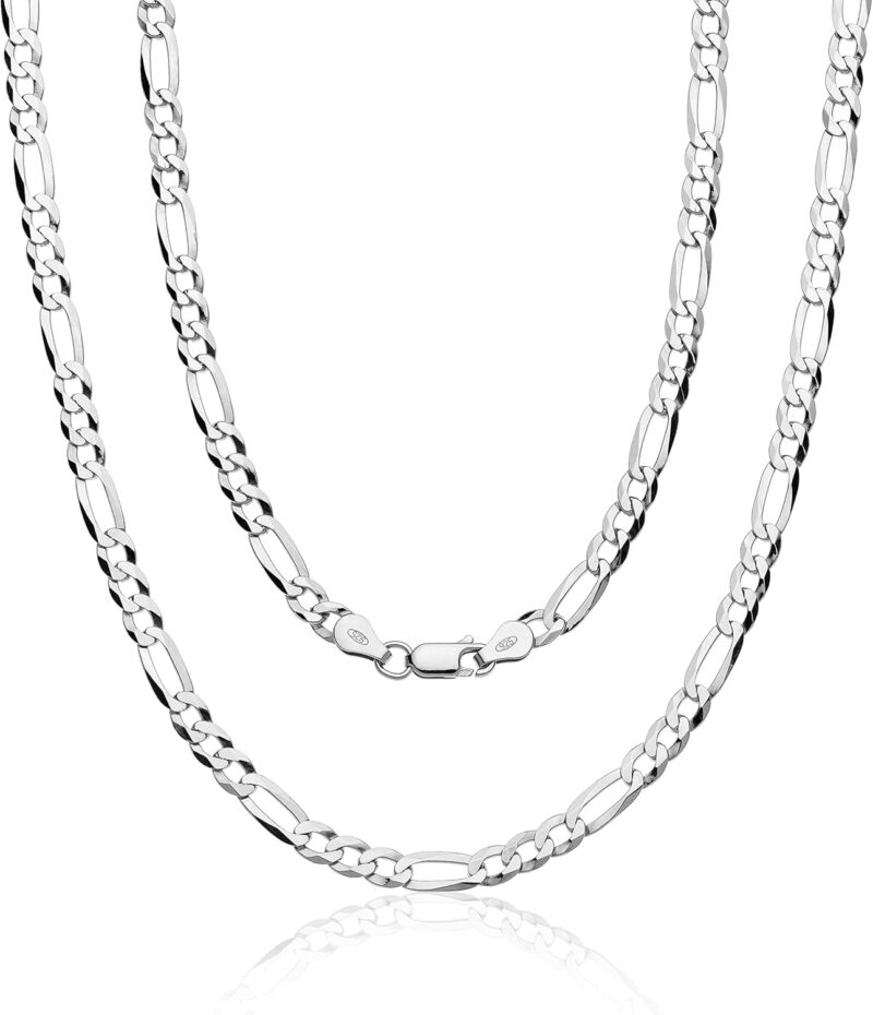 Aka Gioielli - Chaîne Maille Figaro 5.3mm Argent Sterling 925 Rhodié - Collier Homme Femme 45 50 55 60 65 70 75 cm de long