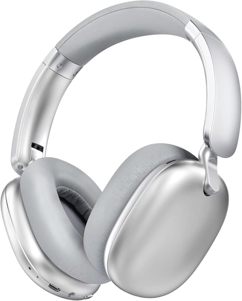 Casque Audio C6 à réduction Active du Bruit, Casque Bluetooth Supra-auriculaire sans Fil, Design Pliable léger, Oreillettes Confortables avec Basses Profondes, avec Micro Argent
