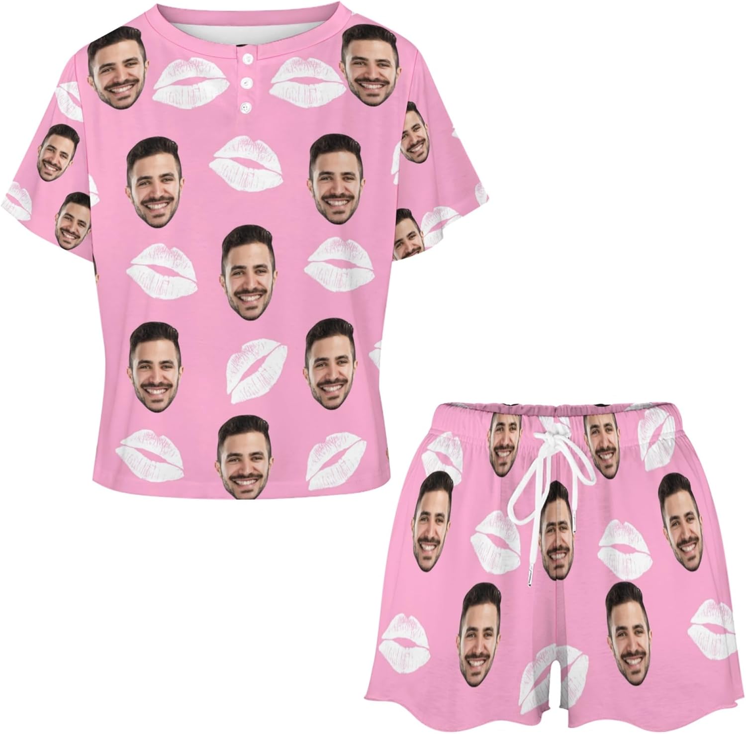 Ensemble de Pyjamas Personnalisé pour Femme,Pyjama Short Personnalisé pour Femme avec Photo de Face, Pyjama Loungewear S-5XL - Image 4