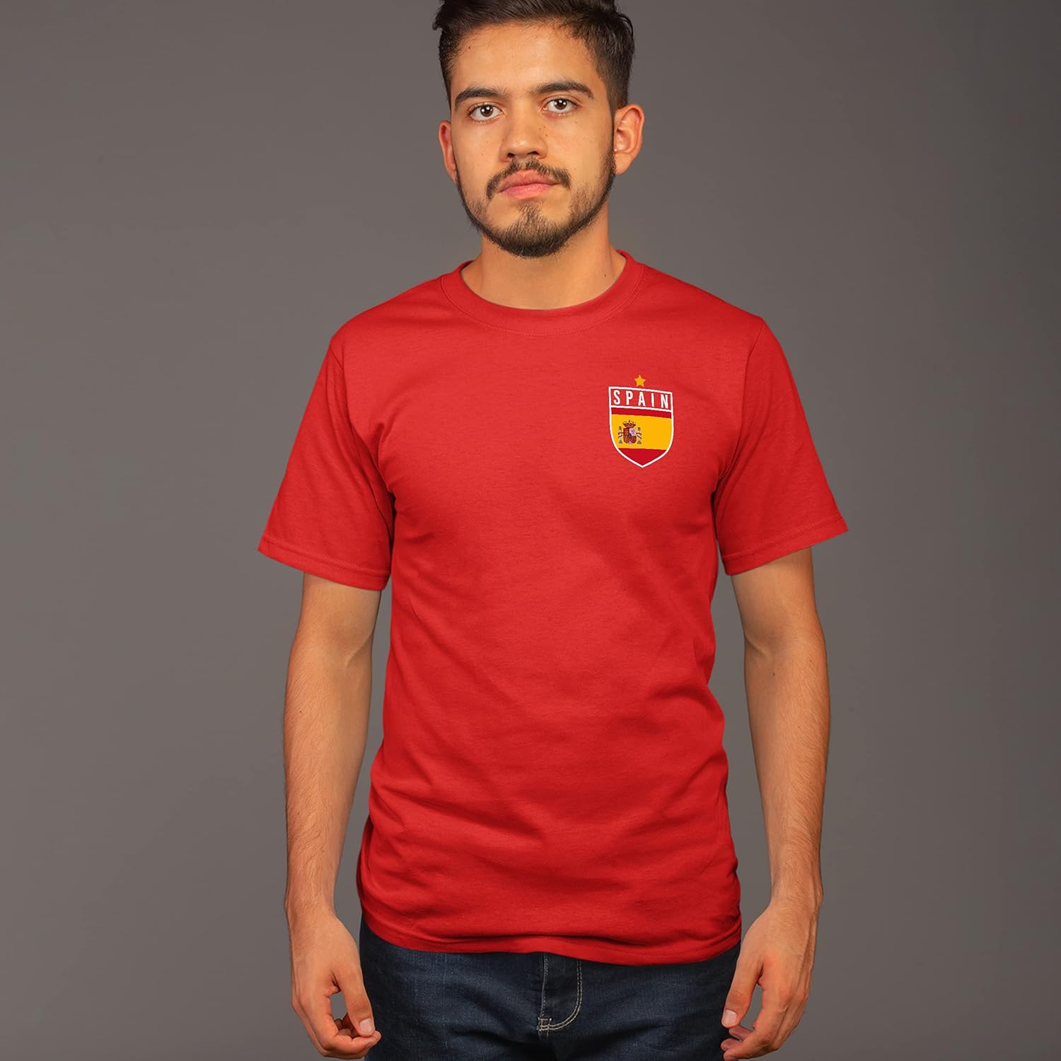Spanish Football Jersey - Mens T-Shirt with Spain Flag Badge - Retro European Country Football 2021 2020 Supporters Red 1920 T Shirt for Him - Spanish Tournament Football Top - Image 2