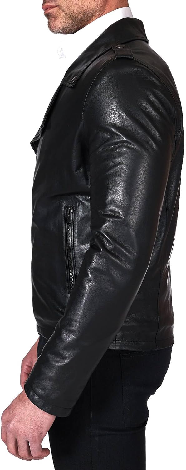D'Arienzo Veste Cuir Noir Homme Blouson Motard Cuir Véritable Made in Italy Clou - Image 4