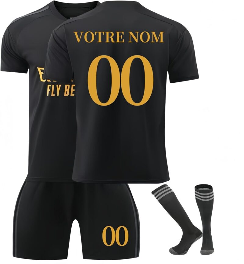 Maillot de Foot Enfant Personnalisé 2024/2025 Ensemble de Maillots Domicile/Extérieur avec DIY Votre Nom Numéro,Tenues de Sport GarçOns avec Short et Chaussettes,Cadeaux de Foot Enfant et Homme