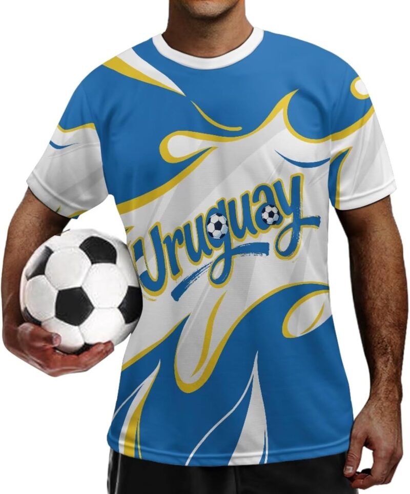 Uruguay – Maillot de football athlétique pour hommes, maillots de football élastiques et respirants pour fans de la Coupe du monde 2026, hauts à manches courtes, tailles S à 4XL