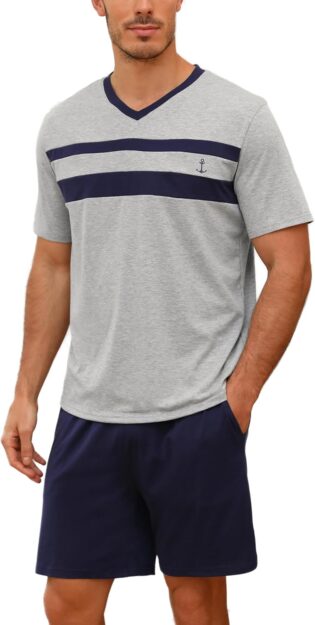71yfrKN9qkL._AC_SL1500_.jpg Nieery Ensemble Pyjama Court Homme Coton pour l'Été - T-Shirt à Manches Courtes Col V et Short Assortis - Idéal pour la Nuit