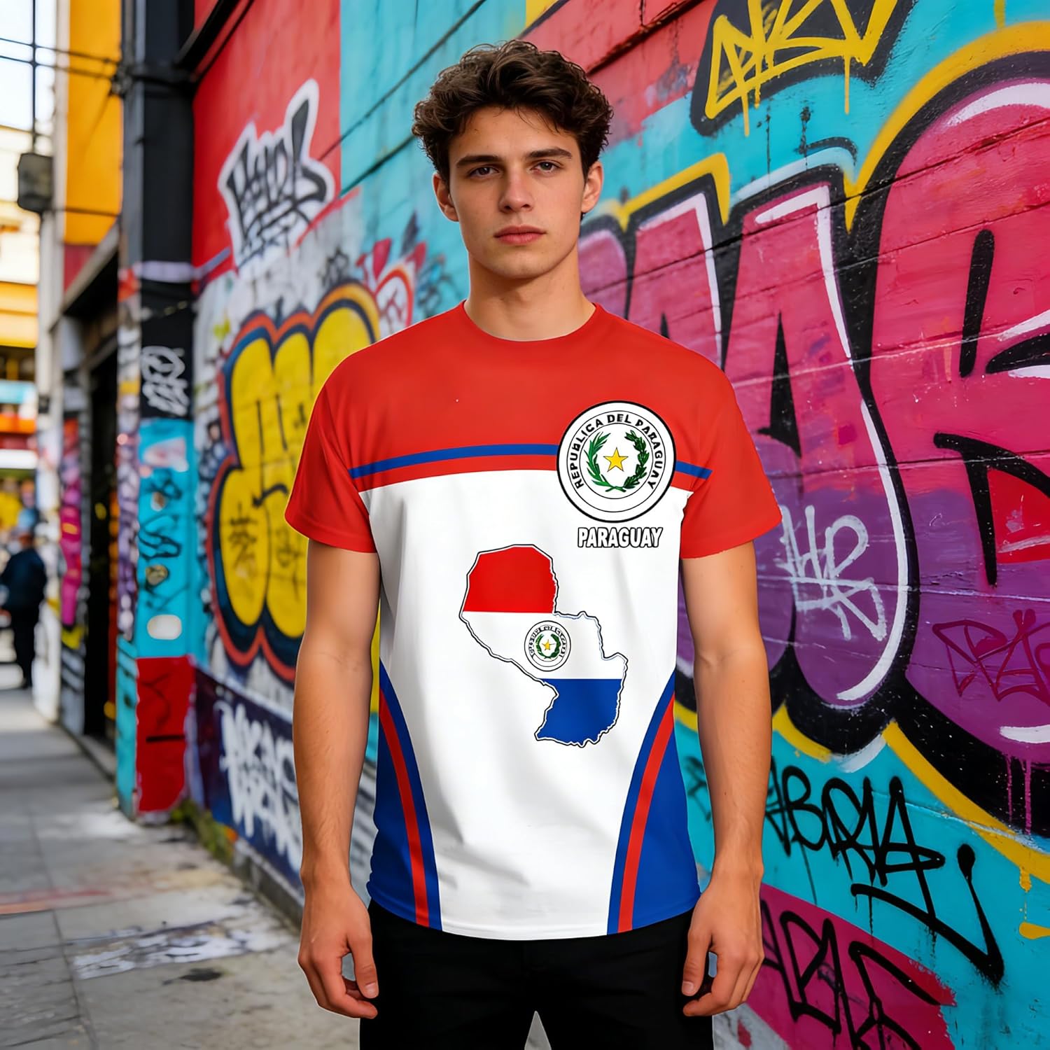 T-shirt de fan de football Paraguay 2026 - Motif drapeau national - Impression 3D - Sport décontracté - Séchage rapide - Respirant - Pour homme, femme et enfant - Image 4