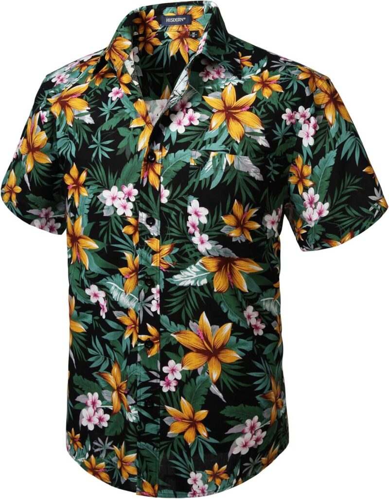 HISDERN Hommes Funky Hawaïenne Chemises A Manches Courtes Poche Avant Vacances Ete Aloha Imprimé Plage Casual Hawaii Chemise S-2XL