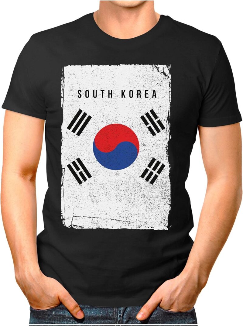 OM3® - Drapeau de la Corée du Sud Vintage - T-shirt pour homme | Drapeau de la Corée du Sud Football Soccer Maillot de sport | S à 4XL