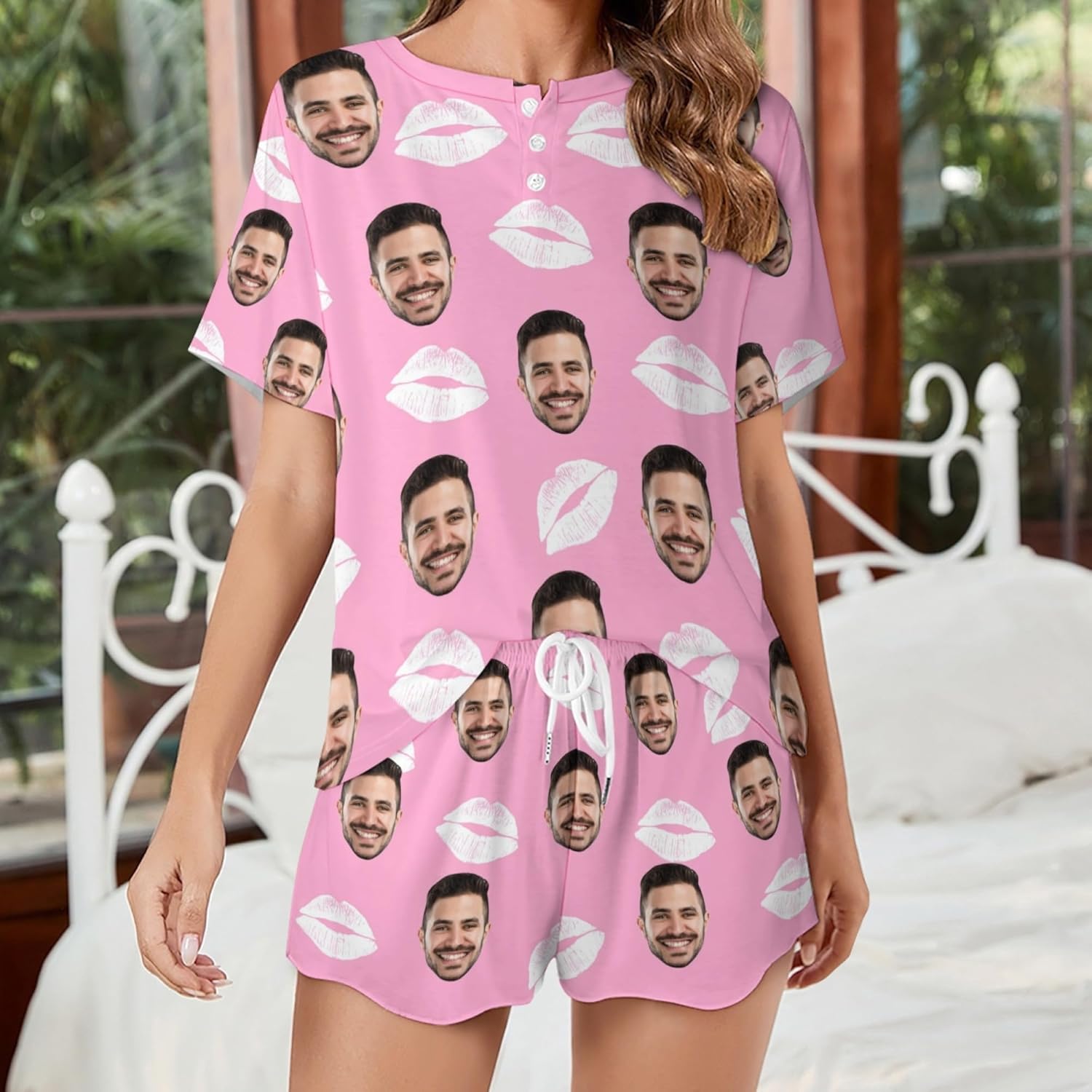 Ensemble de Pyjamas Personnalisé pour Femme,Pyjama Short Personnalisé pour Femme avec Photo de Face, Pyjama Loungewear S-5XL - Image 2