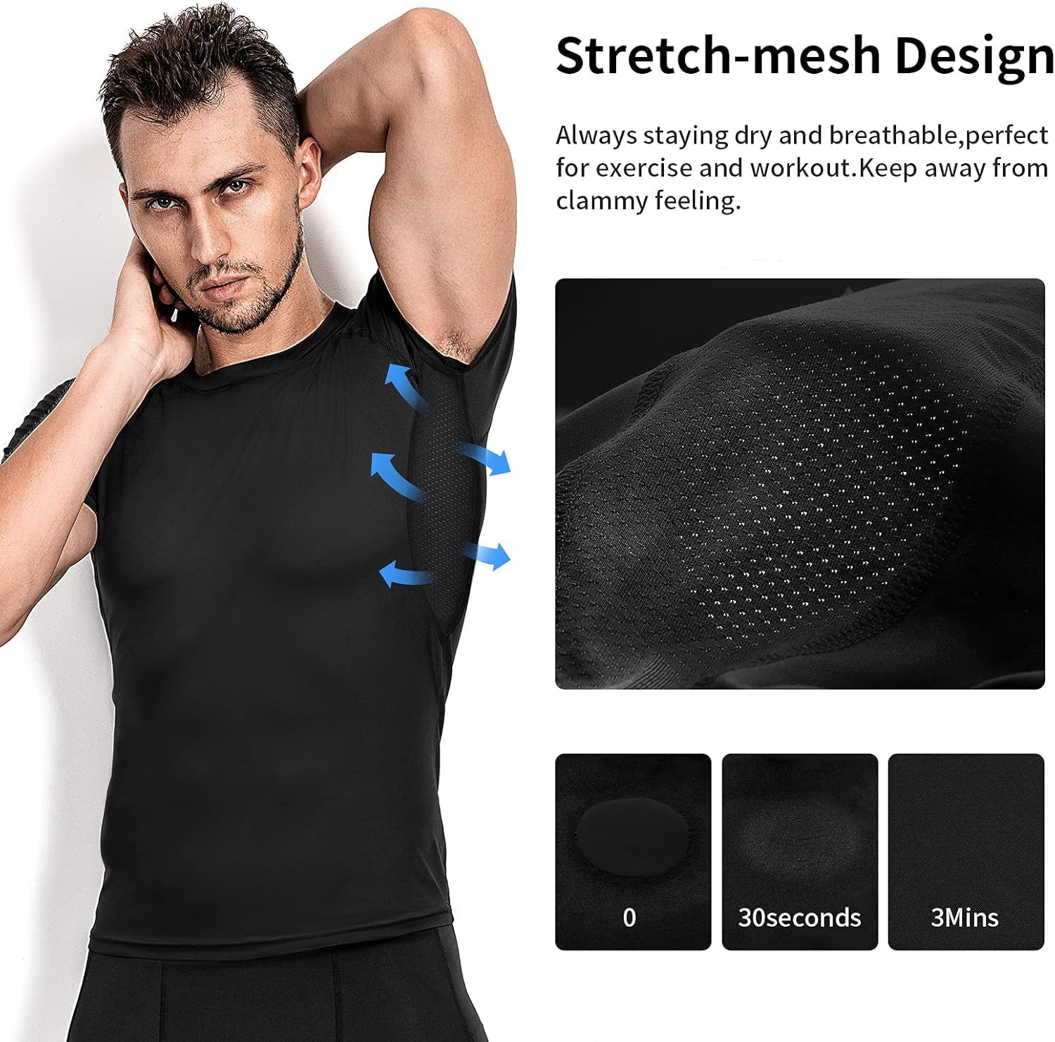 Niksa 3 Pack Tee Shirt Compression Homme Manches Courtes Tshirt Running Homme Vetement de Fitness Gym Compression Maillot T-Shirt Baselayer pour Sports Jogging Musculation Gym - Image 3