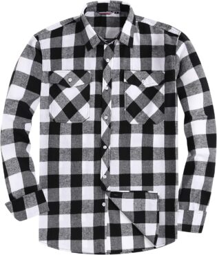 JupiterSecret Chemise en Flanelle pour Homme, Chemise à Carreaux à Manches Longues, Coupe Classique,Col Boutonné et Poche Poitrine